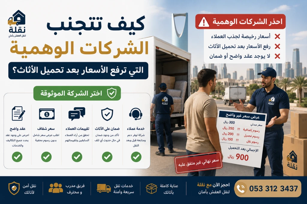 كيف تتجنب الشركات الوهمية التي ترفع أسعار نقل العفش بعد تحميل الأثاث في الرياض
