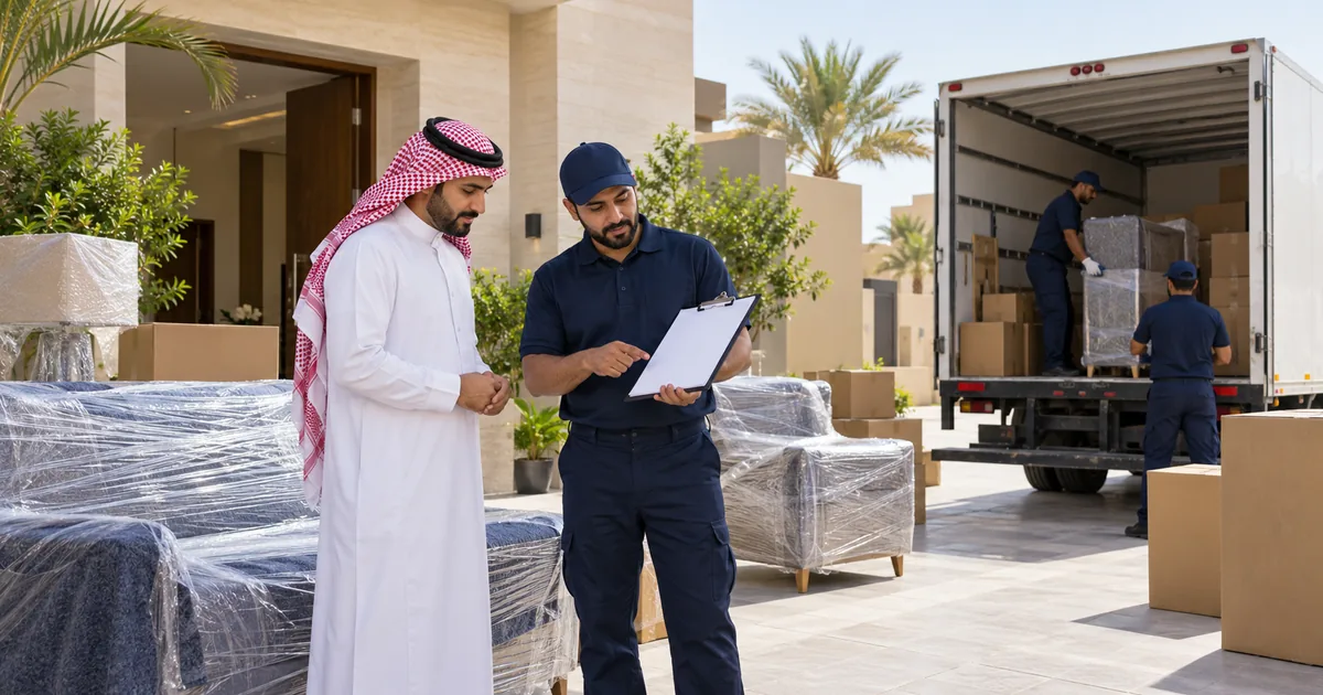 مراجعة تفاصيل نقل العفش والتغليف مع مشرف فريق النقل