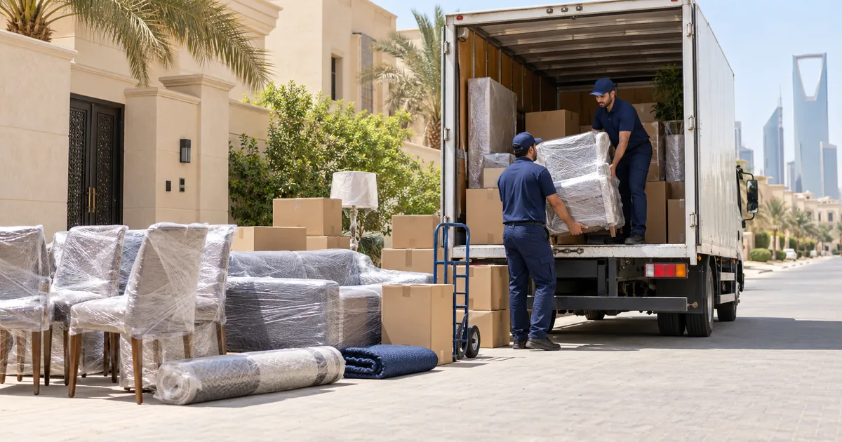 أسعار نقل العفش بالرياض - تجهيز وتحميل الأثاث المغلف والصناديق لنقل العفش بالرياض