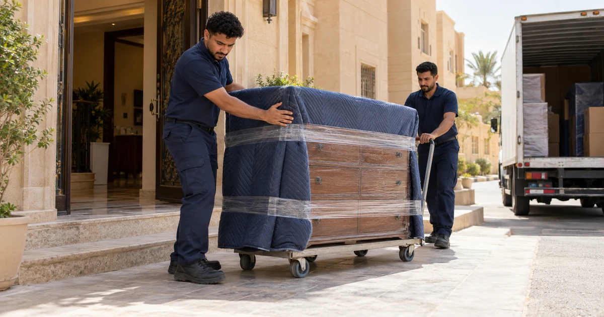 نقل عفش جنوب الرياض - نقل تسريحة مغلفة بعربة من فيلا إلى سيارة النقل